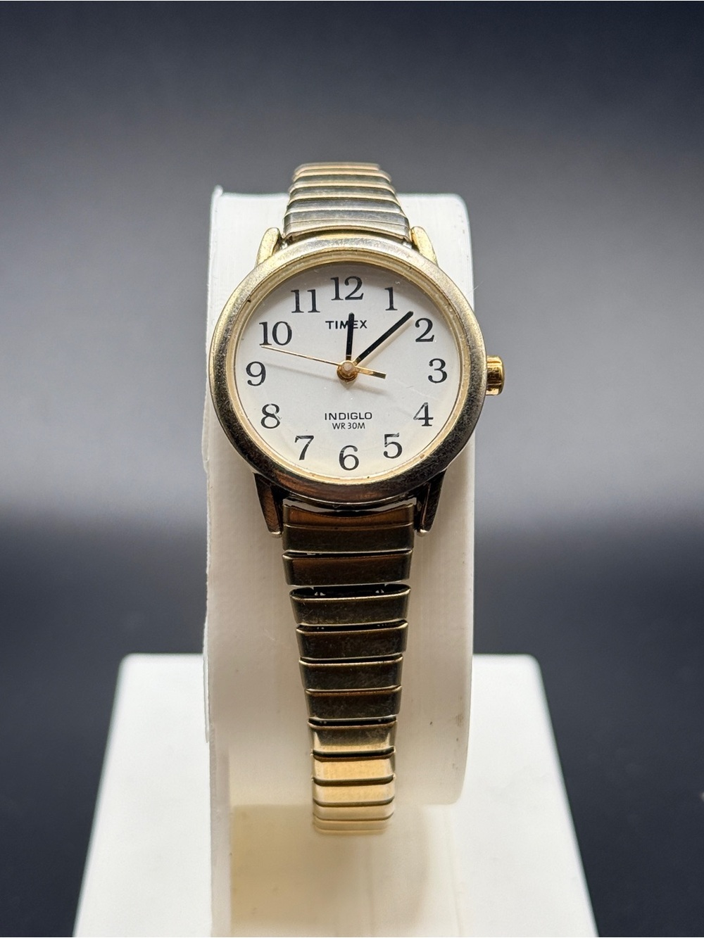 Vintage Timex Indiglo Ladies Watch Gold Expansion Band Stretch 26mm Working